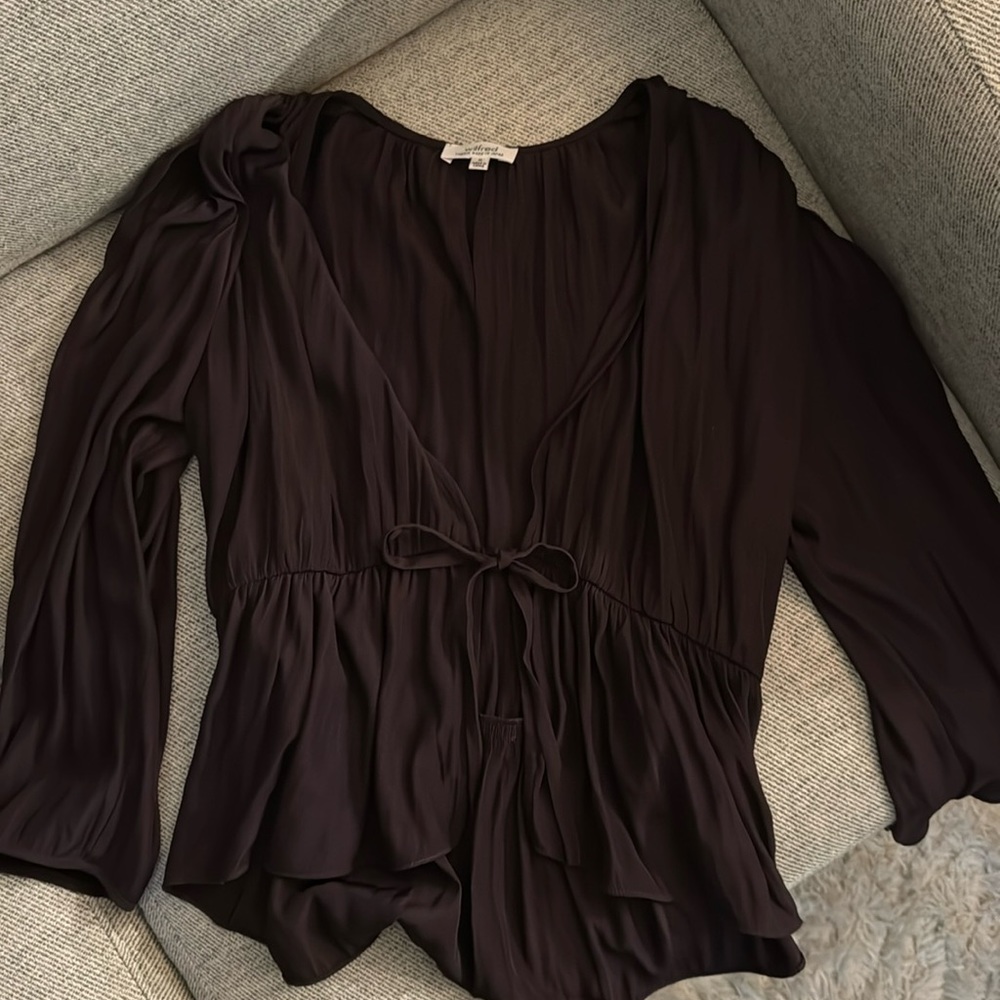 Wilfred M plum color top with front tie low v cut